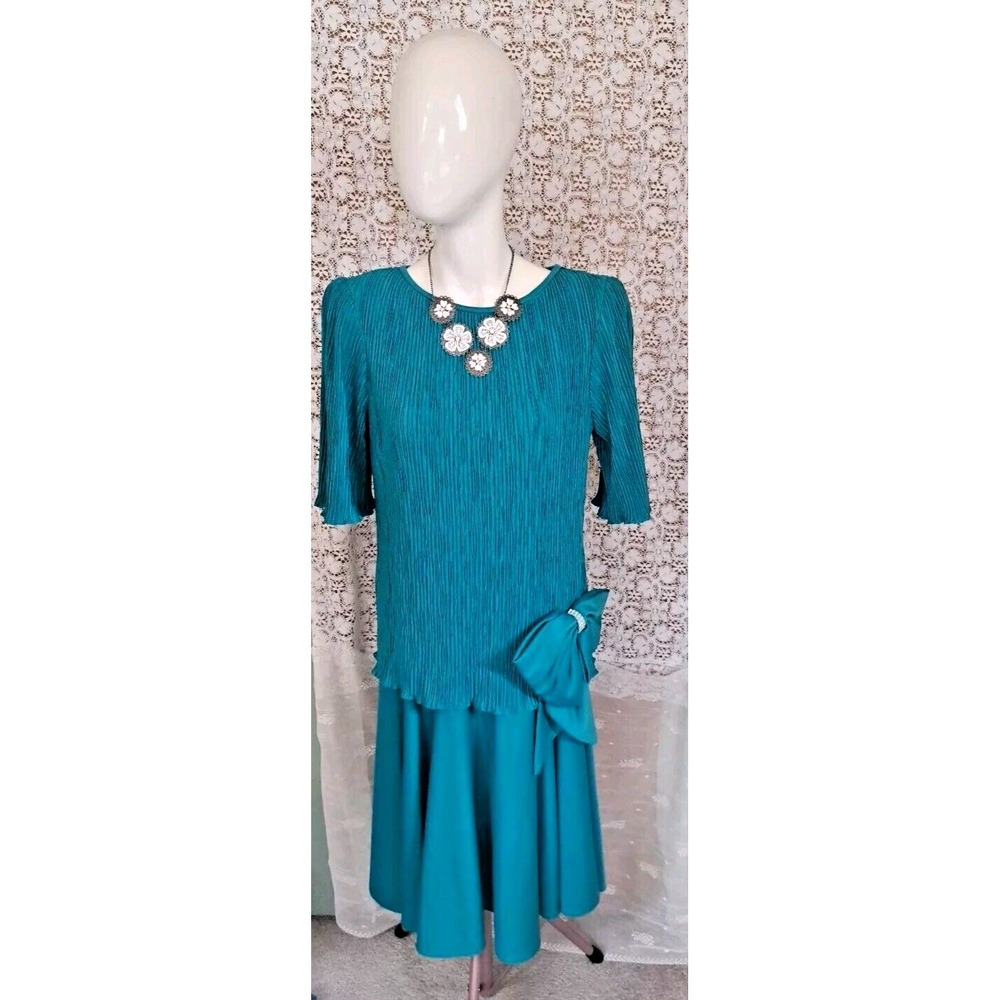 After Dark Teal Green Dress Missey Size 10 Elbow Length Sleeves‎ Evening Holiday